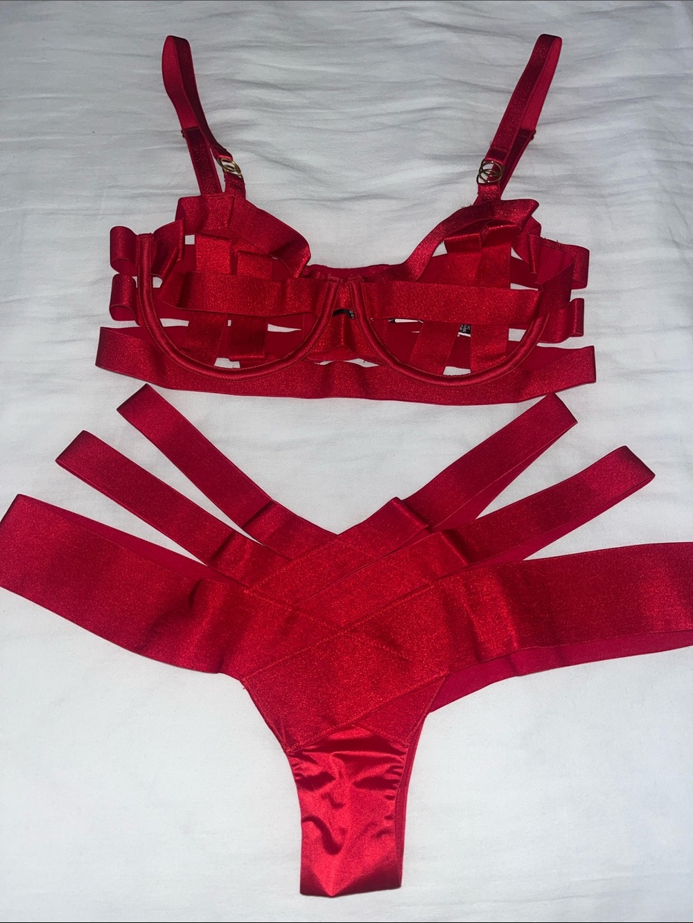 Victoria's Secret Red Strappy Cutout Bra & Cheeky Panty Set